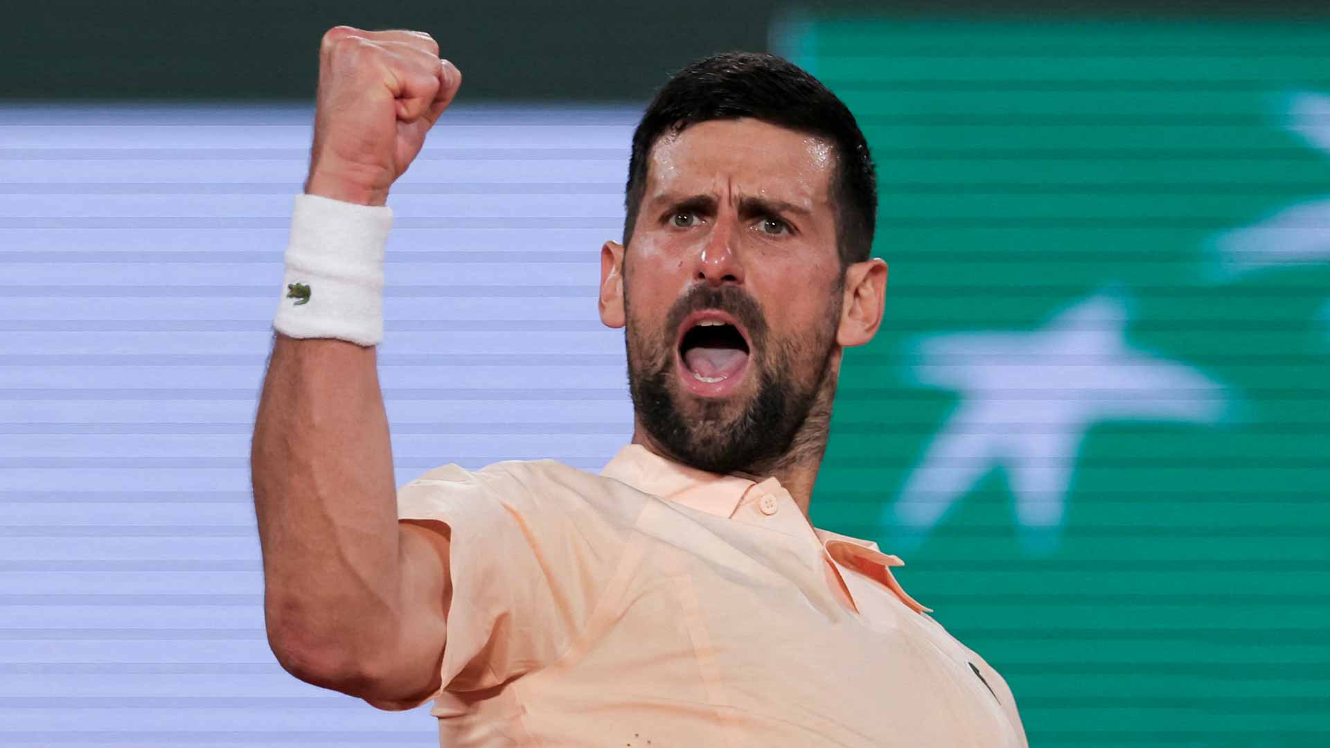 Novak Djokovic defeats Giovanni Mpetshi Perricard 5-7, 7-5, 6-1, 6-4 in the first round of Roland Garros.
