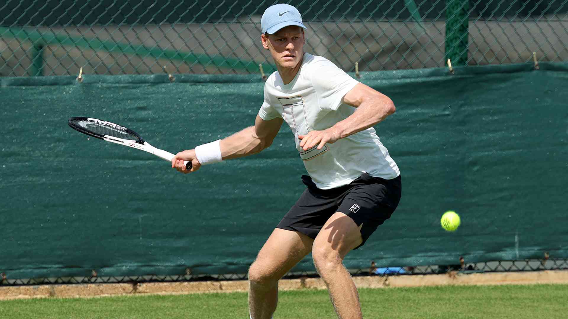 Jannik Sinner during his practice session on Tuesday at Wimbledon.